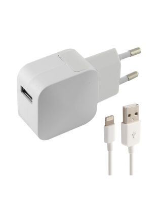 Cargador Pared Ksix USB 2.4A + Cable Lightning-USB Blanco