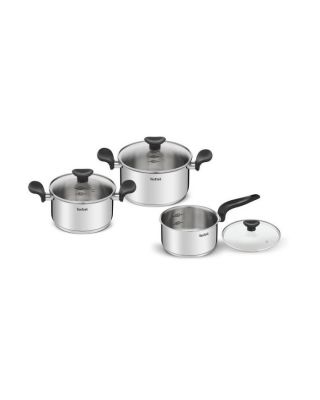 Set TEFAL E308S674 2 cacerolas + 1 cazo + 3 tapas apto para todos los fuegos con 3 tapas