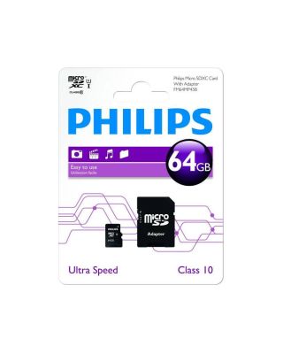 Memoria Micro SDHC Philips 64 GB Clase 10 más Adaptador