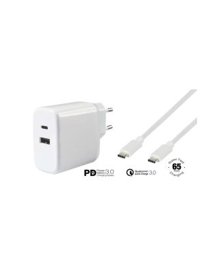 Cargador Dual USB A/USB C Vivanco 65W + Cable